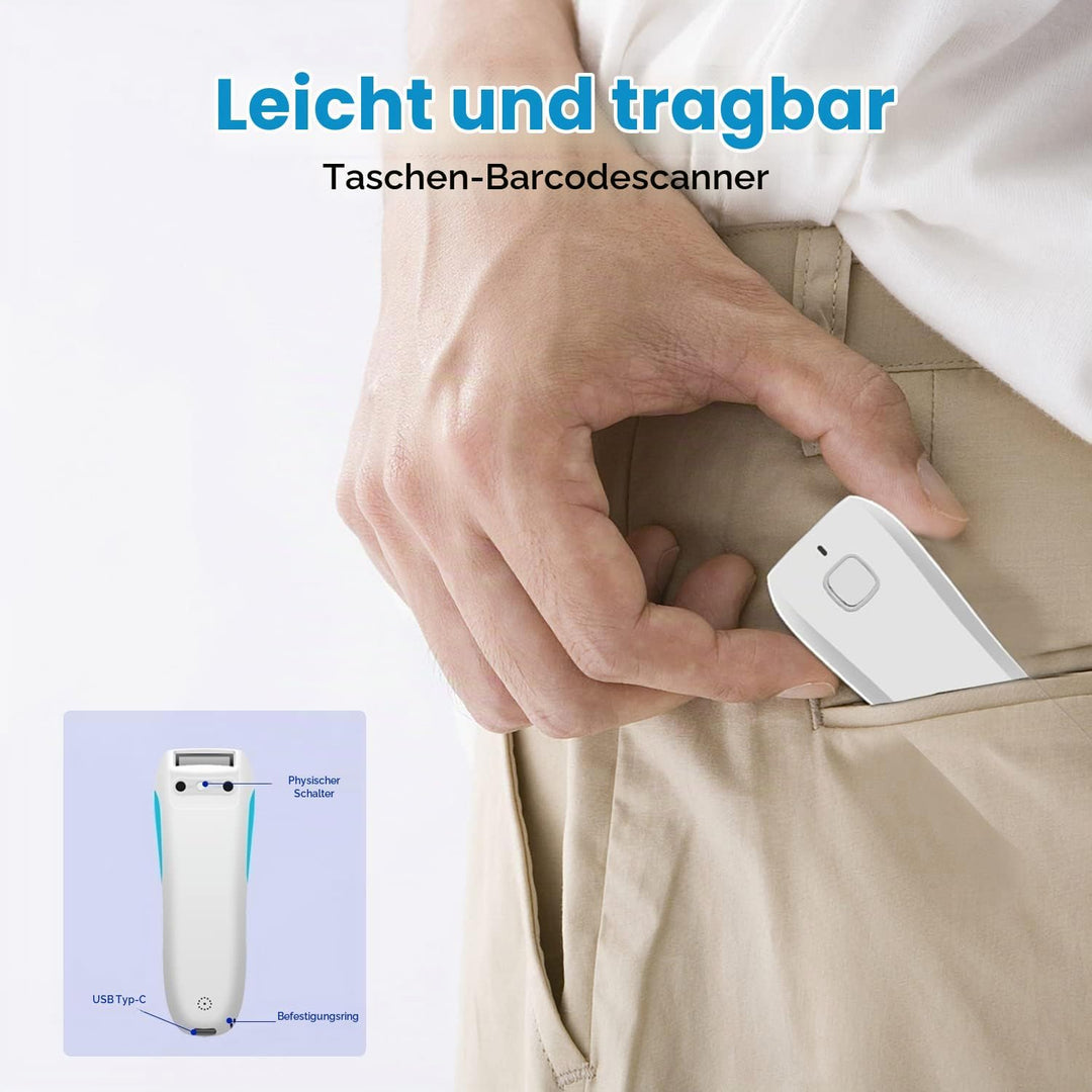 NETUM Upgrade Mini Wireless QR Barcode Scanner, 3 in 1 Bluetooth Tragbare Tasche Kleiner 1D 2D Stric