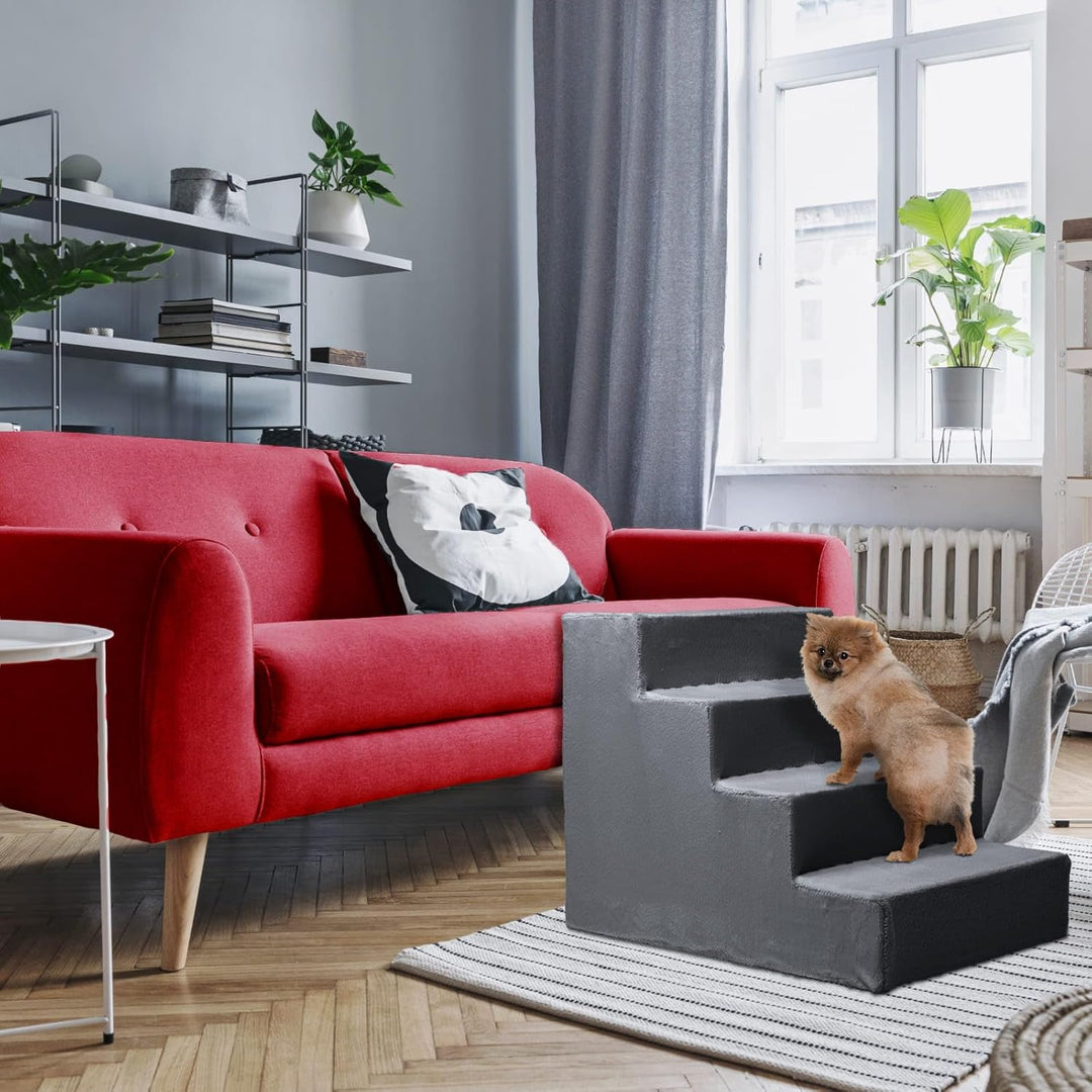 Mg Design Hundetreppe 4 Stufen in Dunkelgrau – Stabiler Holzrahmen, gelenkschonend, leicht & mobil,