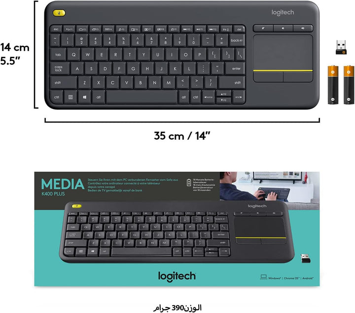 Logitech K400 Plus Kabellos Touch TV Tastatur - US INT'L QWERTY