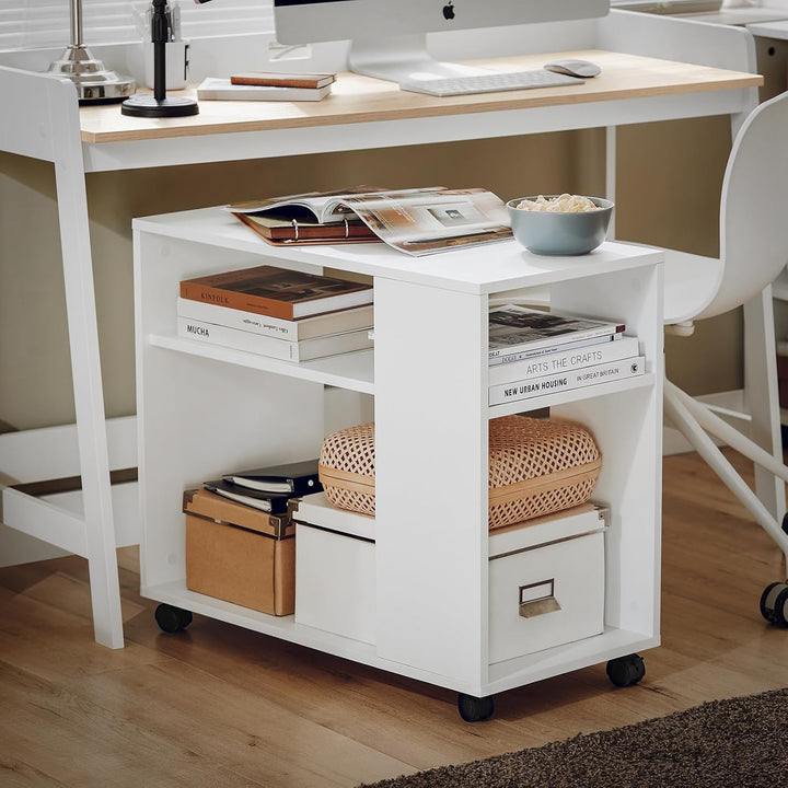 SoBuy FBT34-W Zeitungsständer Couchtisch Nachttisch Tisch mit Rollen Beistelltisch weiss BHT ca:70x6