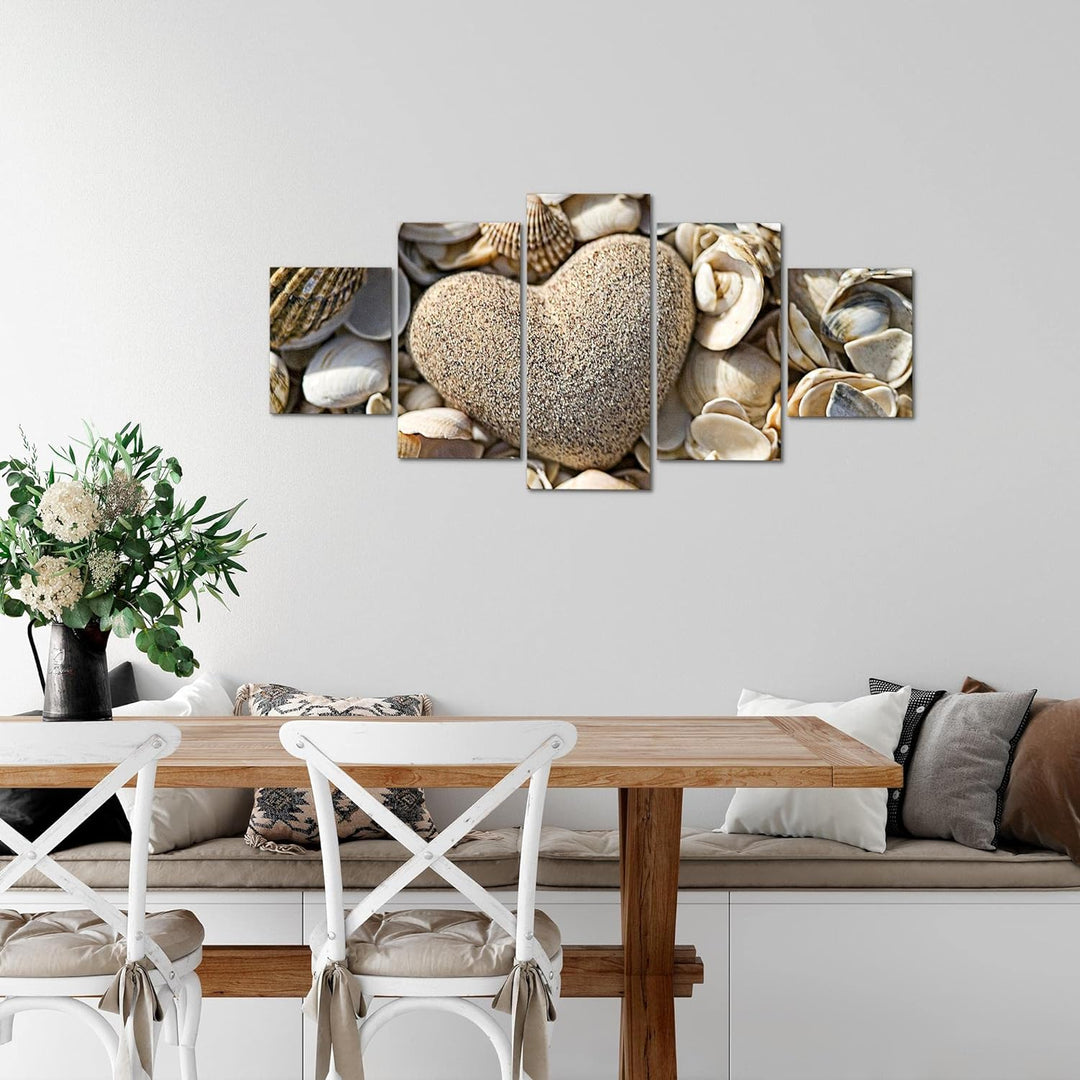 Runa Art Wandbilder Herz Strand 5 Teilig Bild auf Vlies Leinwand Deko Schlafzimmer Wohnzimmer Medita