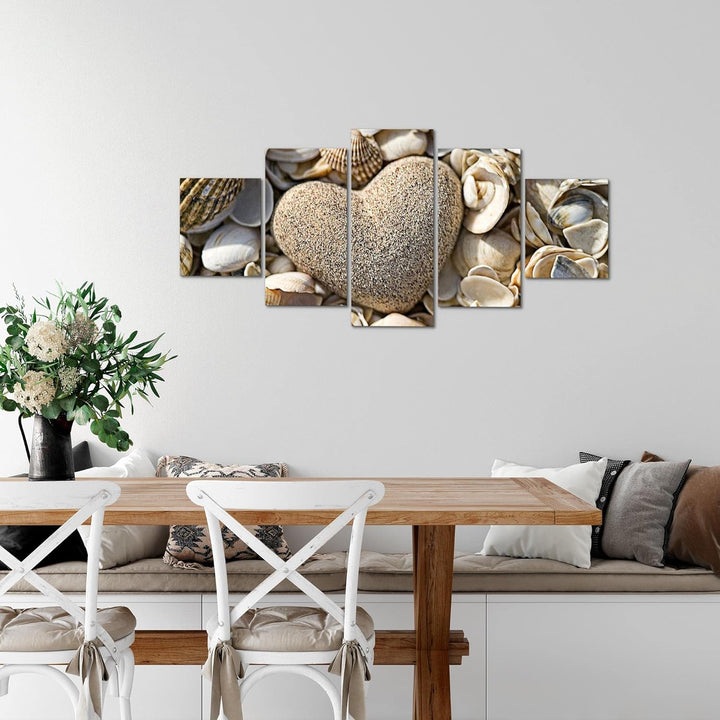 Runa Art Wandbilder Herz Strand 5 Teilig Bild auf Vlies Leinwand Deko Schlafzimmer Wohnzimmer Medita