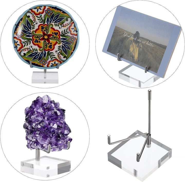 BTSKY Mittelgrosse verstellbare silberne Metallarm-Staffelei mit quadratischem Acrylsockel, Display-