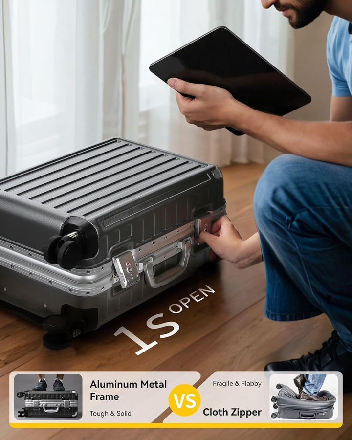 LUGGEX Koffer Gross mit Aluminiumrahmen, Zipperloser Hartschalen-Trolley aus Polycarbonat mit 360° R