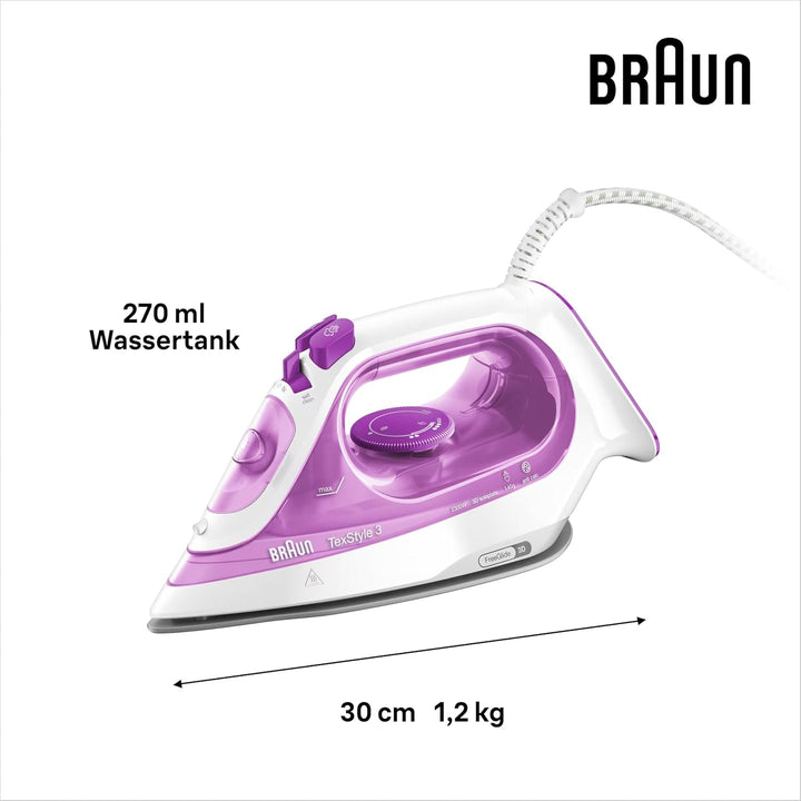 Braun TexStyle 3 SI 3030 PU Dampfbügeleisen - Bügeleisen mit FreeGlide 3D Bügelsohle, Selbstreinigun