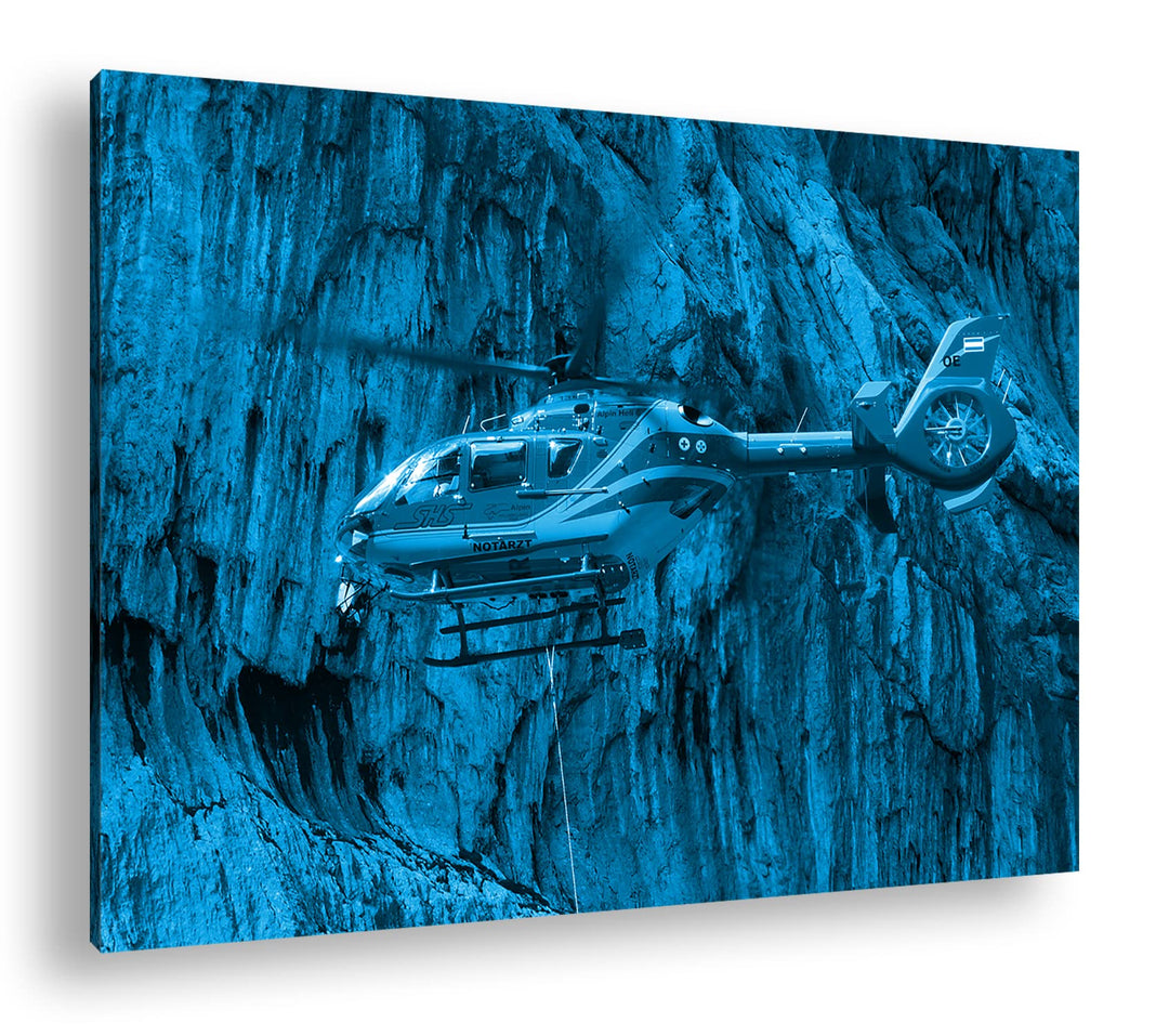 deyoli Rettungshutschrauber im Einsatz Format 100x70 Effekt: Monocrome Blau als Leinwandbild, Motiv
