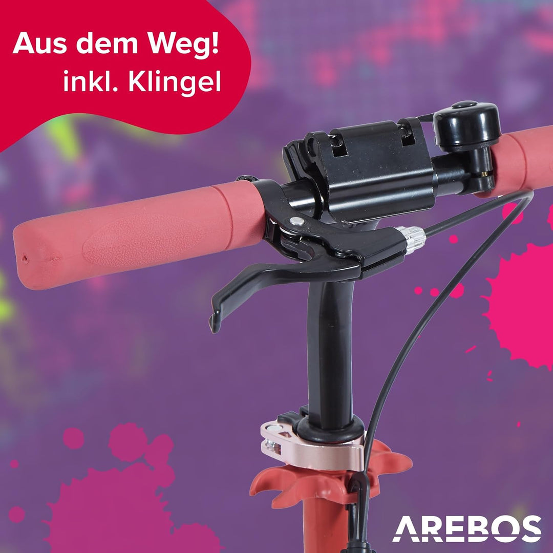Arebos Cityroller Tretroller mit LED | höhenverstellbar | klappbar | inkl. Tragegurt | Hand- & Tritt