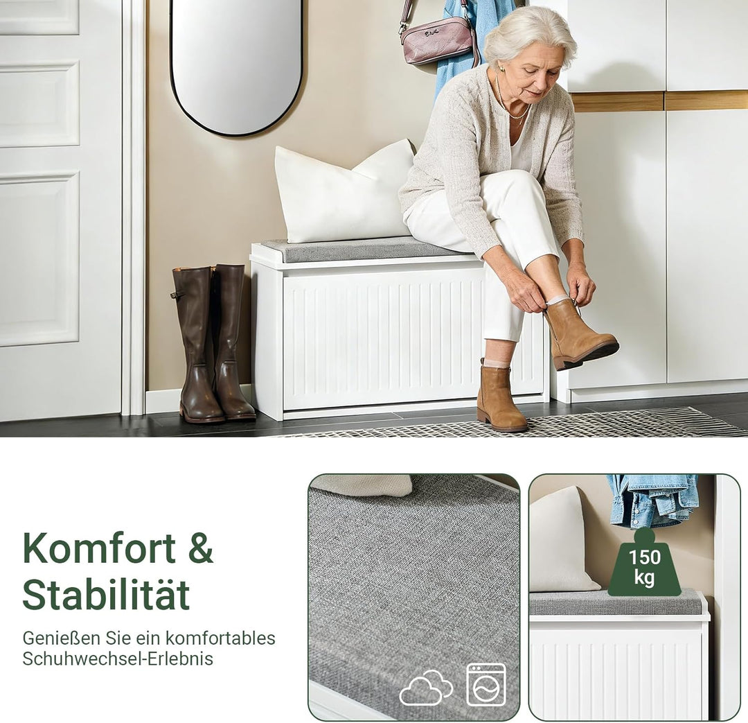 SoBuy Schuhschrank Schuhbank mit Sitzfläche, Schuhregal mit Stauraum, Klappe, Sitzkissen, bis 155 kg