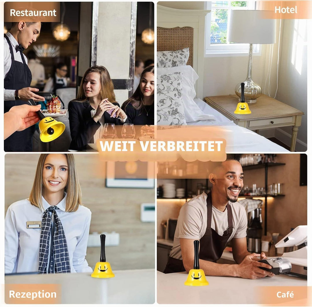 4 Stück Tischglocke Rezeptionsklingel, Metall Tischklingel Lächeln Muster Handglocke Tischglocke für
