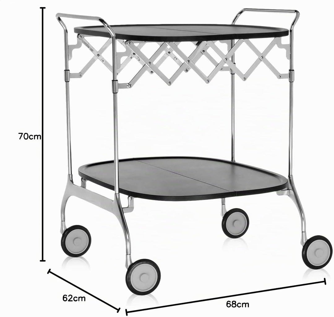 Kartell Gastone Rollwagen, Kunststoff, Schwarz, 62 x 70 x 68 cm Verchromtes Struktur Schwarz, Verchr