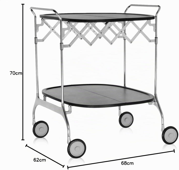 Kartell Gastone Rollwagen, Kunststoff, Schwarz, 62 x 70 x 68 cm Verchromtes Struktur Schwarz, Verchr