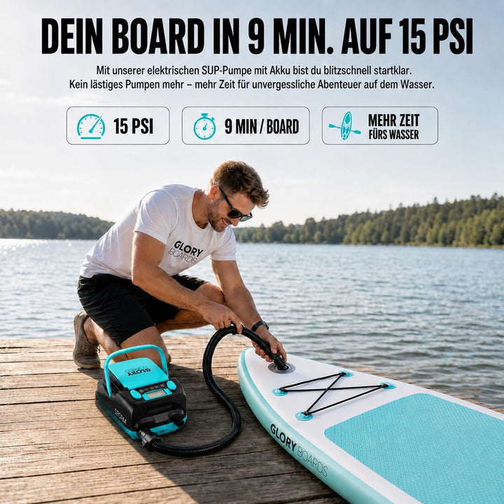 GLORY BOARDS® - SUP Pumpe Akku | elektrische Pumpe SUP | 20 PSI Hochdruck | elektrische Luftpumpe mi