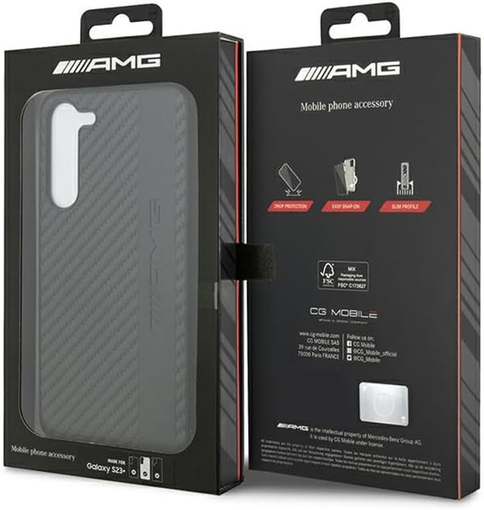 Hülle AMG AMHCS23MBLSCA S23+ S916 schwarz hardcase Carbon Stripe&Embossed
