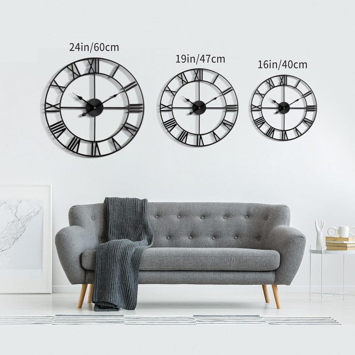 HAITANG Grosse Wanduhr im Vintage-Stil, schwarz Wanduhr rund, Metall Geräuschlos Nicht Tickend, Batt