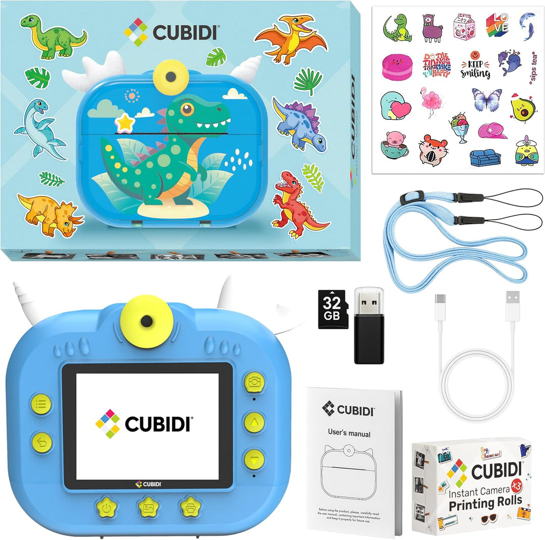 CUBIDI® - Kinder Kamera Sofortbildkamera - Digitalkamera Kinder mit Druckpapier & 32GB Karte Jungen
