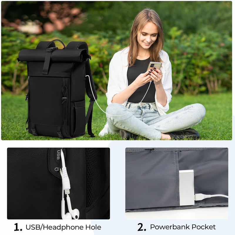 RAINSMORE Rolltop Rucksack Damen Herren, Rucksack Wasserdicht, Laptop Rucksack 17 Zoll Gross Reiseru