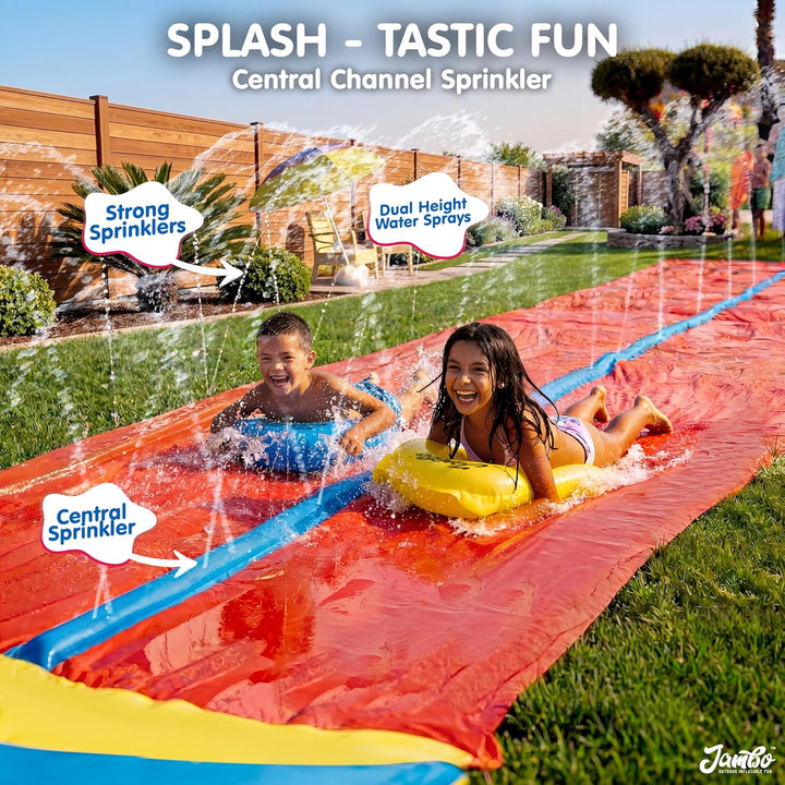 Jambo Extra Lange Rutsch- und Wasserrutsche mit 2 Bodyboards, robuste doppelte Wasserrutschbahn mit
