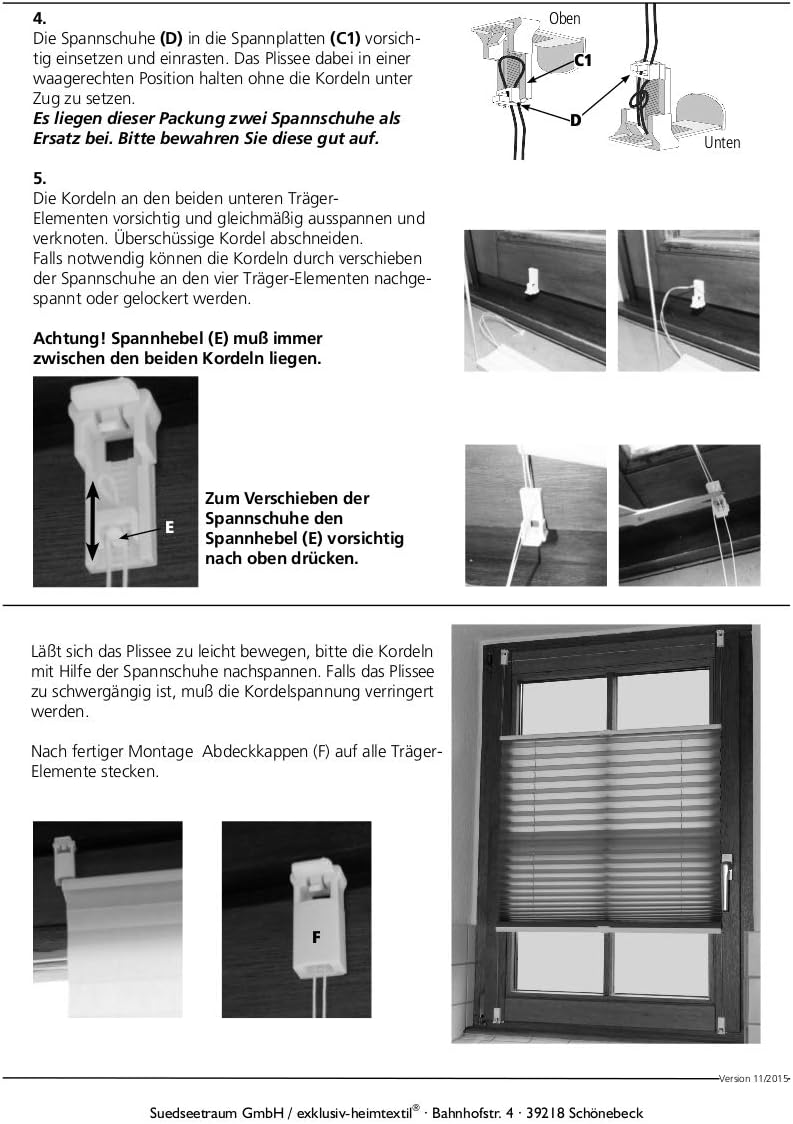 EXKLUSIV HEIMTEXTIL Plissee Verspannt mit Klemmträgern ohne Bohren Faltrollo Fensterrollo Marke 90 x