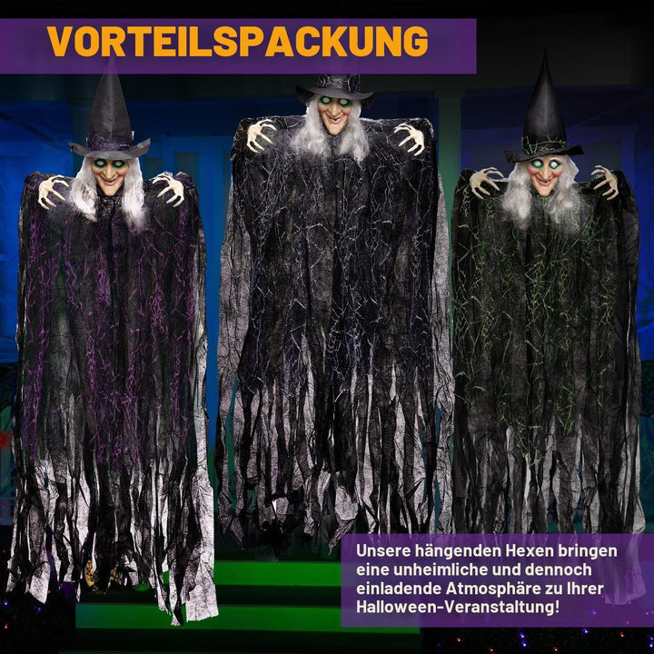 JOYIN 3 Stück Halloween hängende Hexen mit biegsamen Armen, 89,7 cm, Halloween hängende Dekorationen