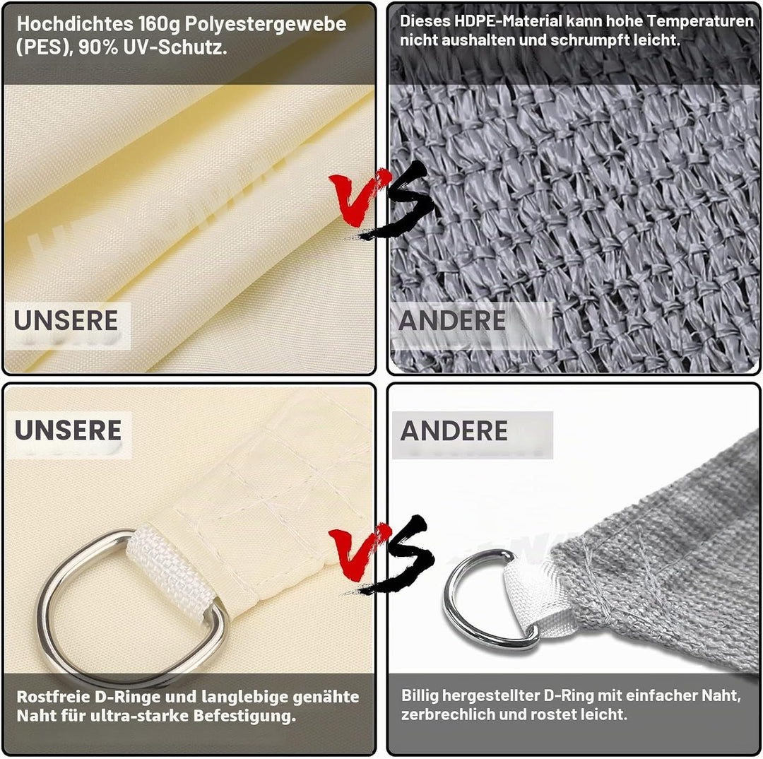 Sonnensegel Sonnenschutz inkl Befestigungsseile PES Polyester Wasserdicht 3 x 3m Quadrat Sonnensegel