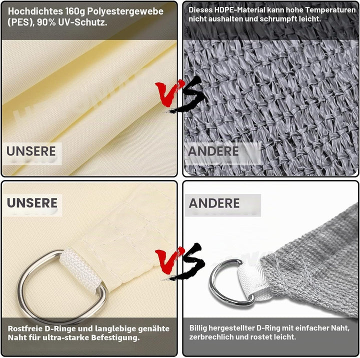 Sonnensegel Sonnenschutz inkl Befestigungsseile PES Polyester Wasserdicht 3 x 3m Quadrat Sonnensegel