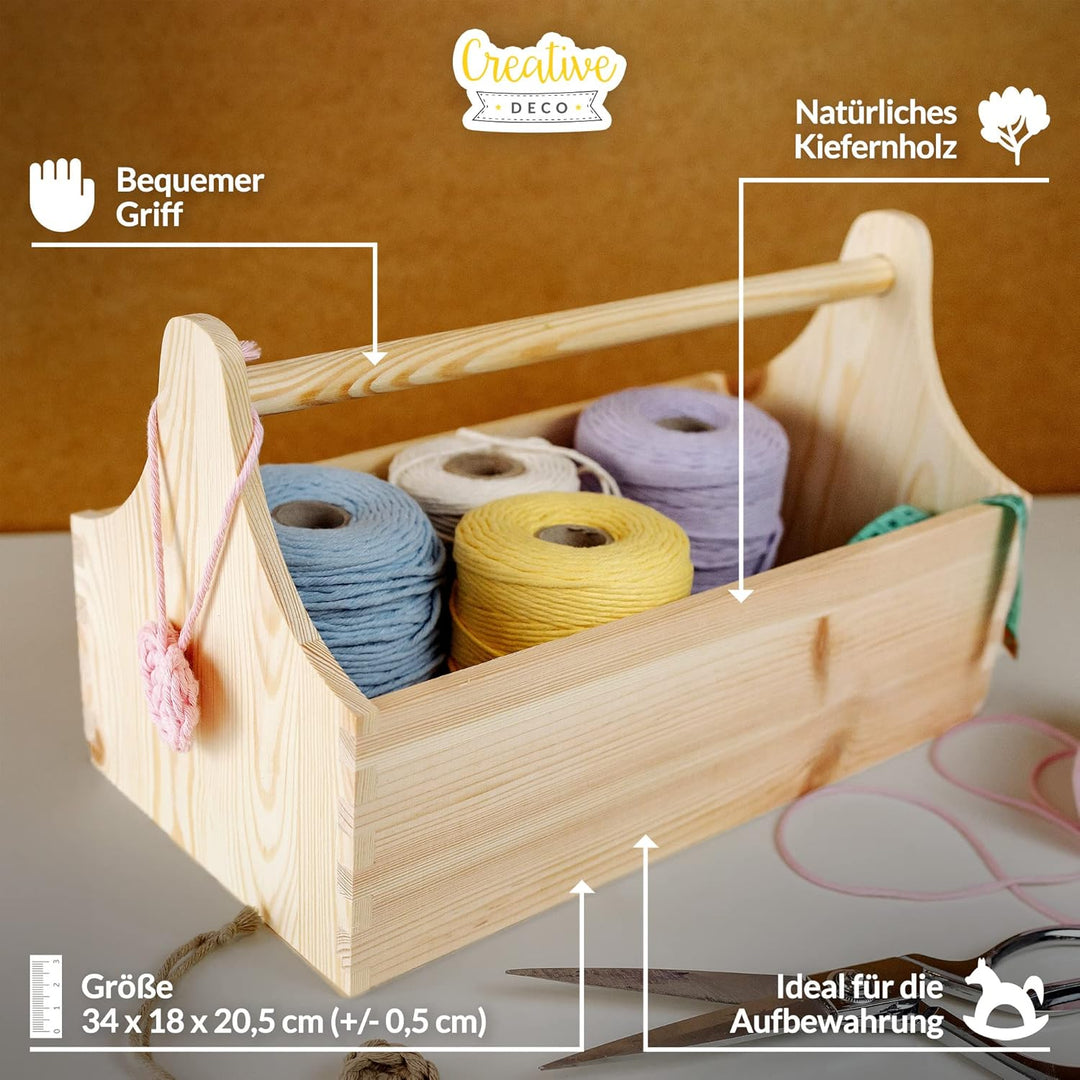 Creative Deco Werkzeugkiste Holz | Werkzeugkasten aus Holz | Masse 34 x 18 x 20,5 cm (+/- 0,5 cm) |