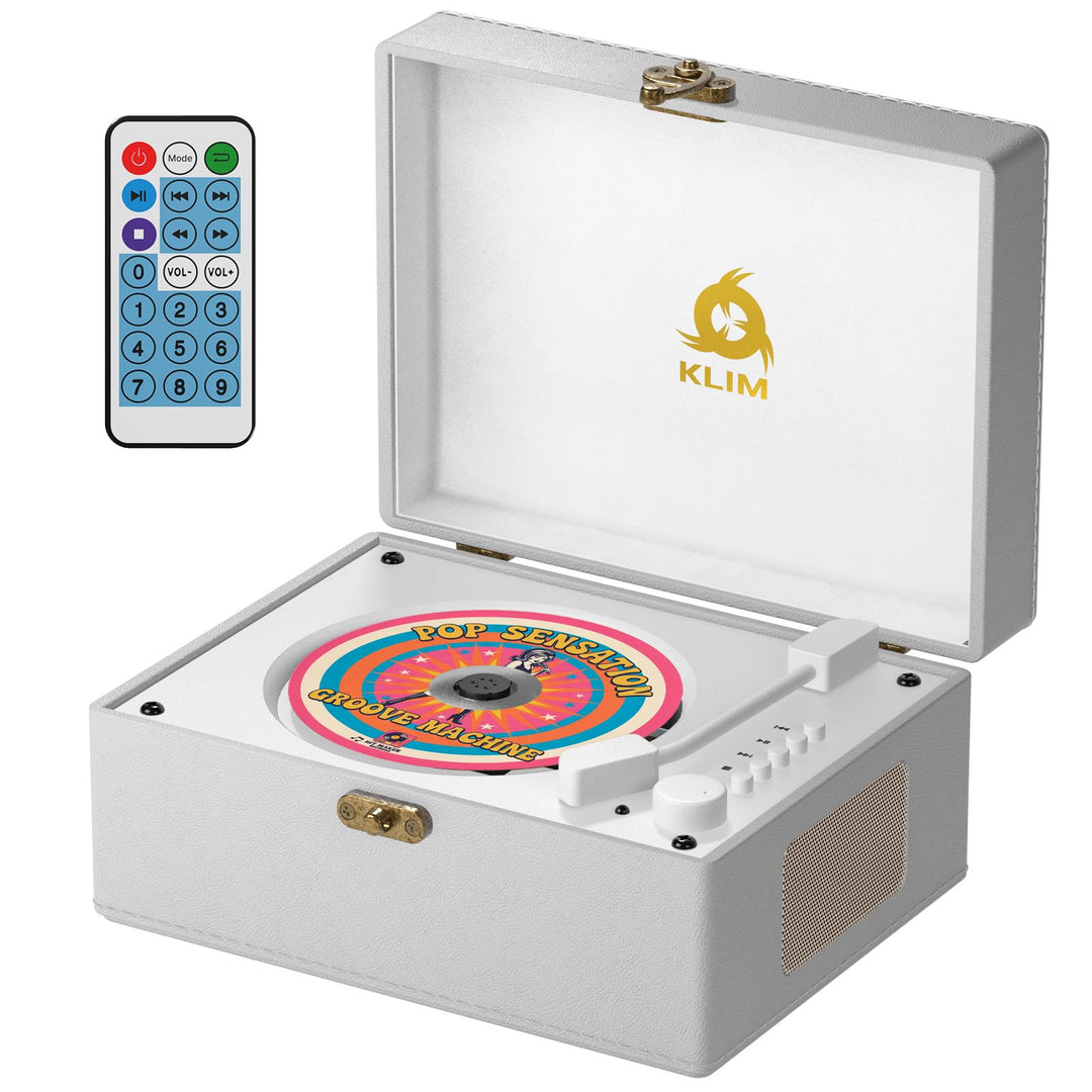 KLIM Retro CD Player – Tragbarer CD-Player mit Lautsprecher, Bluetooth-Empfänger, AUX, USB, Akku, Re