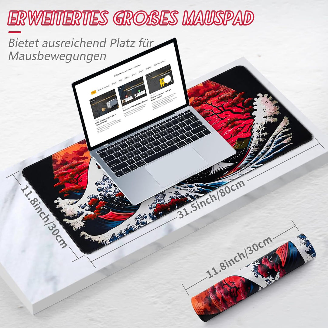 EFISH Japanische Gaming Mauspad XXL 800 x 300 mm Grosses Mauspad Vernähte Kanten Wasserdicht Anti-Ru