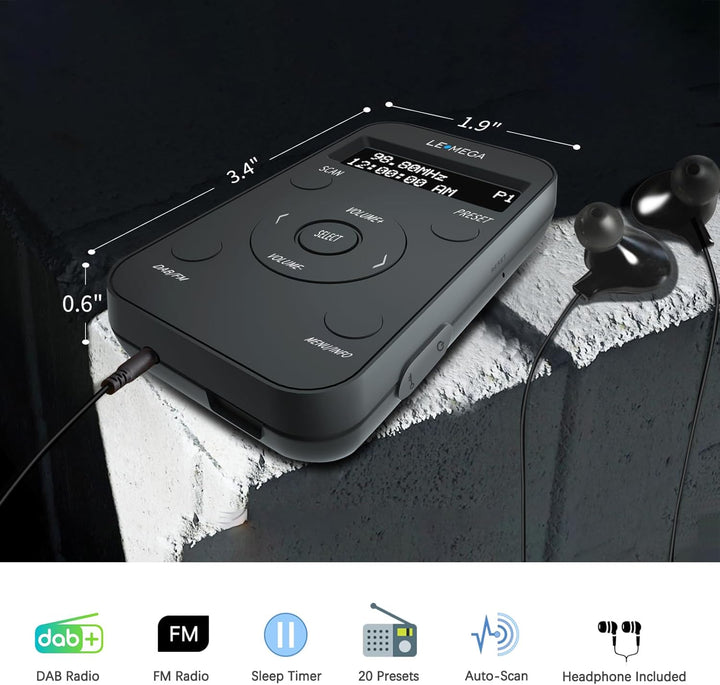 LEMEGA PR1L Taschen-DAB-Radio, FM-Radio, tragbares DAB+-Radio, inkl. Kopfhörer, wiederaufladbare Bat