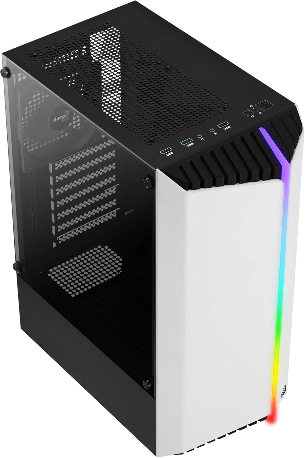 AeroCool BIONICV1WH Weiss, RGB Gaming PC-Gehäuse, Gehärtetes Glas + 12cm-Lüfter Weiss BIONICV1, Weis
