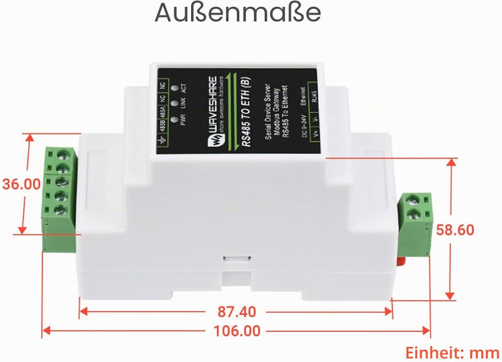 RS485 zu RJ45 Ethernet Konverter Industrieller Serieller Server TCP/IP zu Seriell Modul Unterstützt