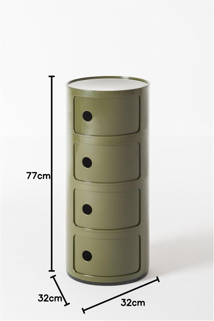 Kartell Componibili, 4 Elements, Grün, Runde Basis 4-fächer Grün, 4-fächer Grün