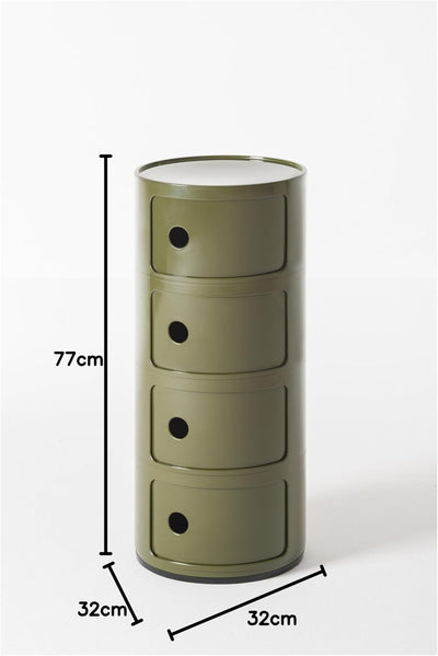 Kartell Componibili, 4 Elements, Grün, Runde Basis 4-fächer Grün, 4-fächer Grün
