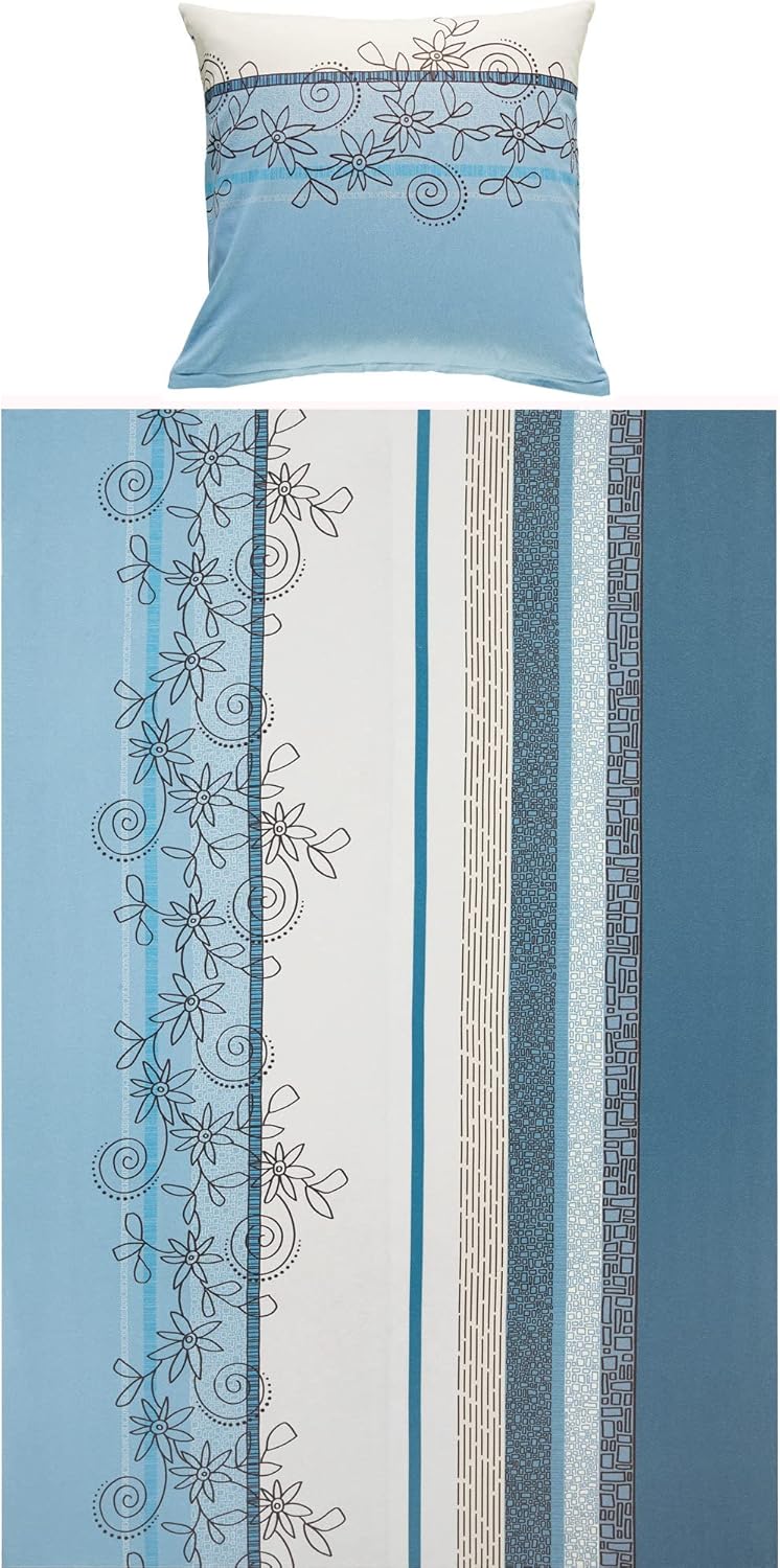 Erwin Müller Bettwäsche, Bettgarnitur Fein-Biber Blumen 4-TLG Sparpaket hellblau-weiss Grösse 135x20