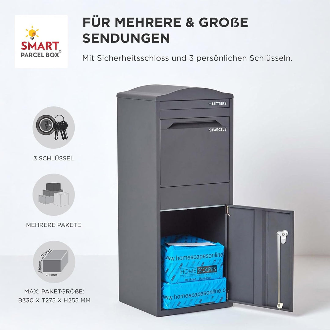 SMART PARCEL BOX Paketbox draussen, Standbriefkasten mit Paketfach, Paketbriefkasten XXL, grosse Pos