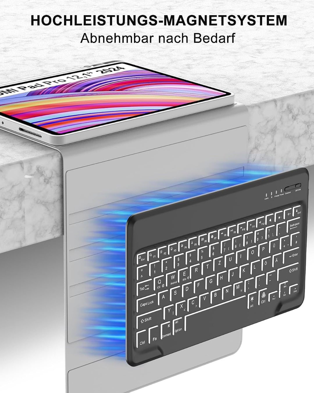Für Redmi Pad Pro 12.1" Tastaturhülle mit Beleuchtung QWERTZ | Für Redmi Pad Pro Tastatur - Mit 7-Fa