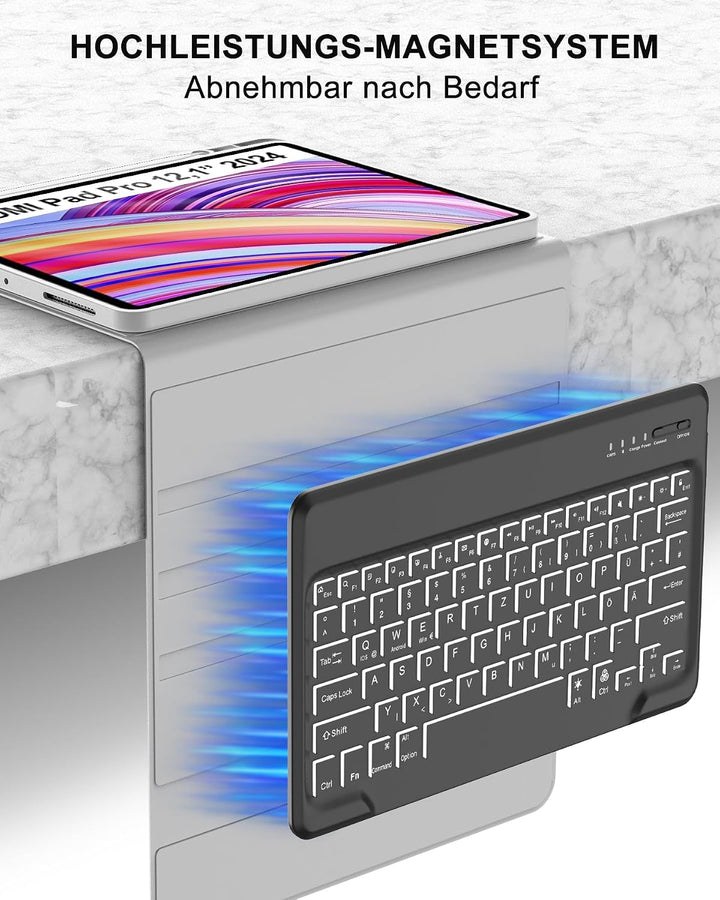 Für Redmi Pad Pro 12.1" Tastaturhülle mit Beleuchtung QWERTZ | Für Redmi Pad Pro Tastatur - Mit 7-Fa