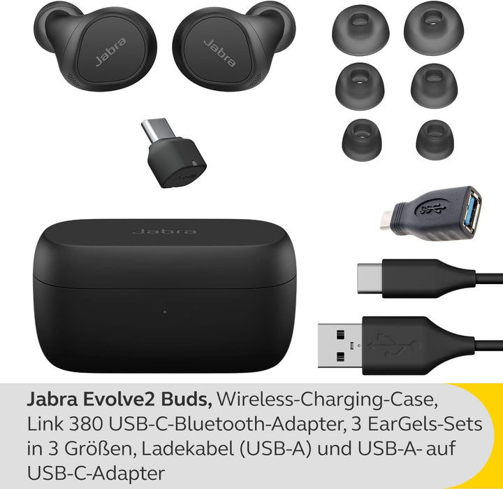 Jabra Evolve2 Buds True Wireless In-Ear-Bluetooth mit aktiver Geräuschunterdrückung (ANC) und Jabra