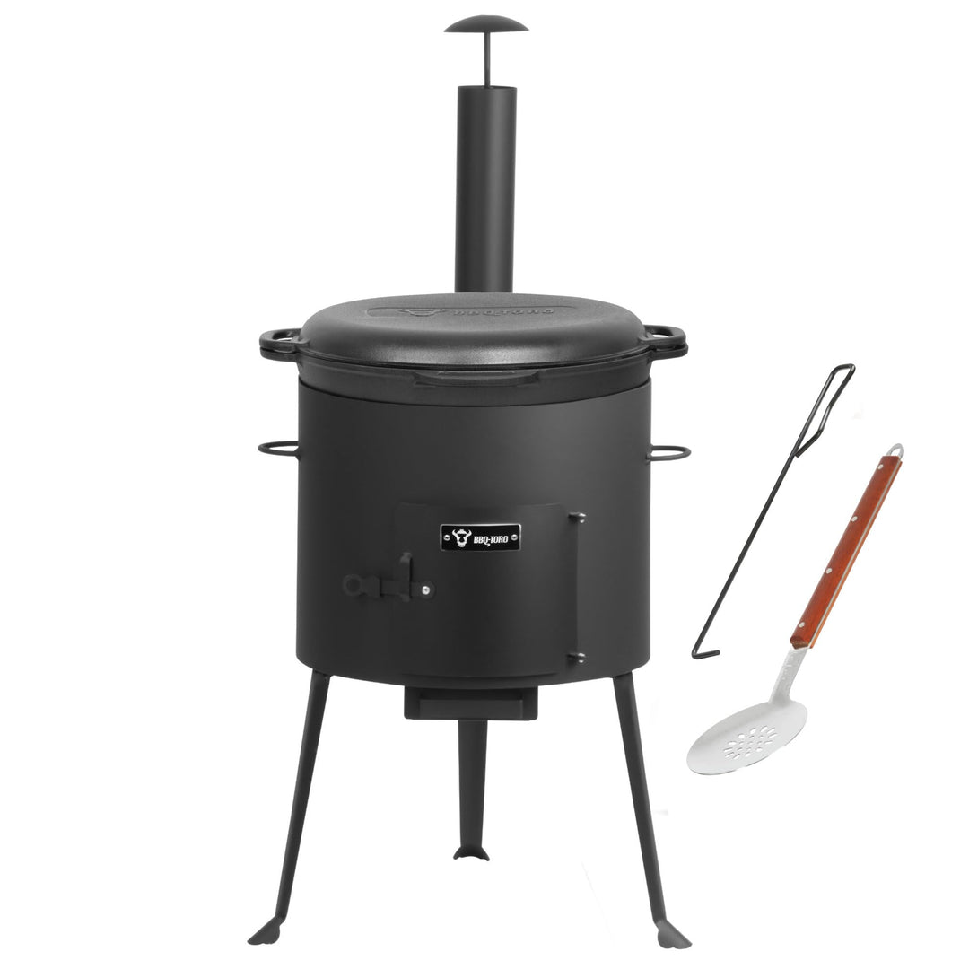 BBQ-Toro Gusseisen Kazan mit Kazan Ofen Ø 39,5 cm | 19 L Gusstopf mit Deckel, Gusseisentopf | Gulasc