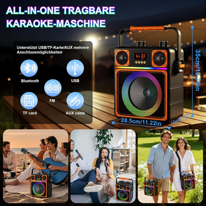 Karaoke Maschine mit 2 Mikrofone, GuKKK Tragbaren Bluetooth Lautsprecher Box und DJ-Lichtern für Erw