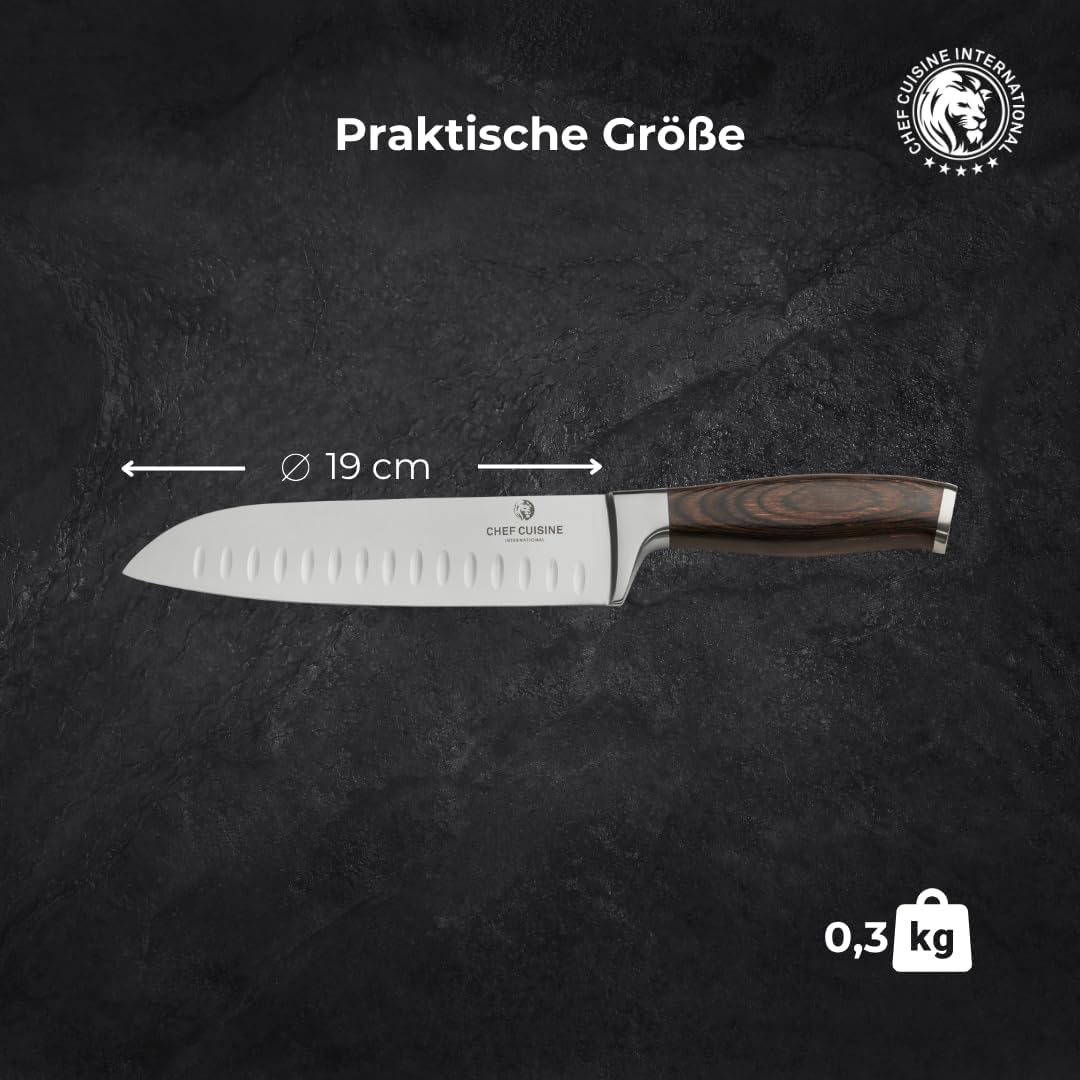 CHEF CUISINE Santoku-Messer, Klingenlänge 180 mm, Spezieller Klingenstahl, Eisgehärtet, Handgeschlif