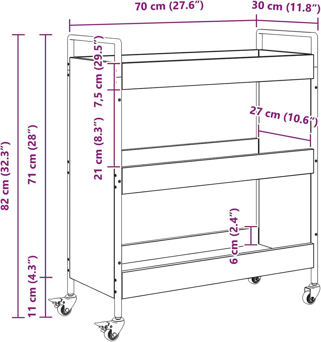 vidaXL Küchentrolley Altholz 70 x 30 x 82 cm Holzwerkstoff, Moderner Küchentrolley, robuster Holz, p