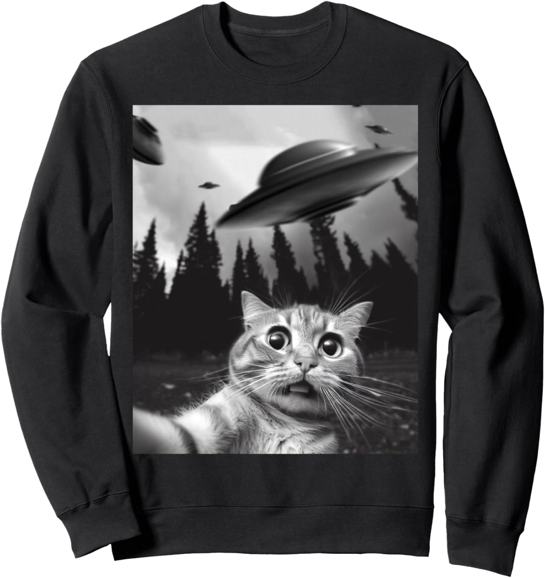 Lustige Katze Selfie mit UFOs Sweatshirt