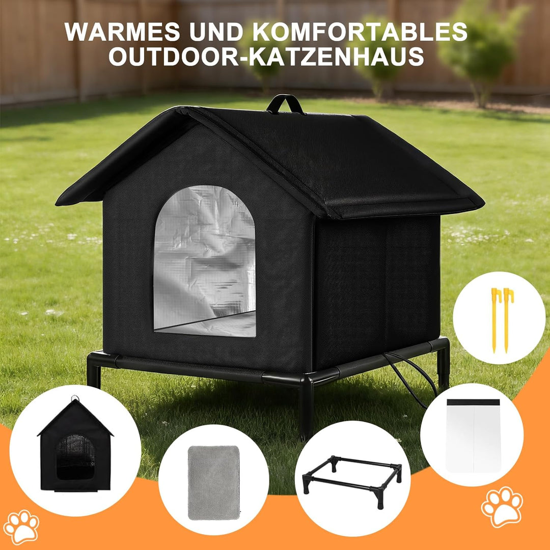 Katzenhaus Outdoor mit Erhöhten Design, Katzenhöhle für Draussen, Katzenhaus Für Draussen Wasserdich