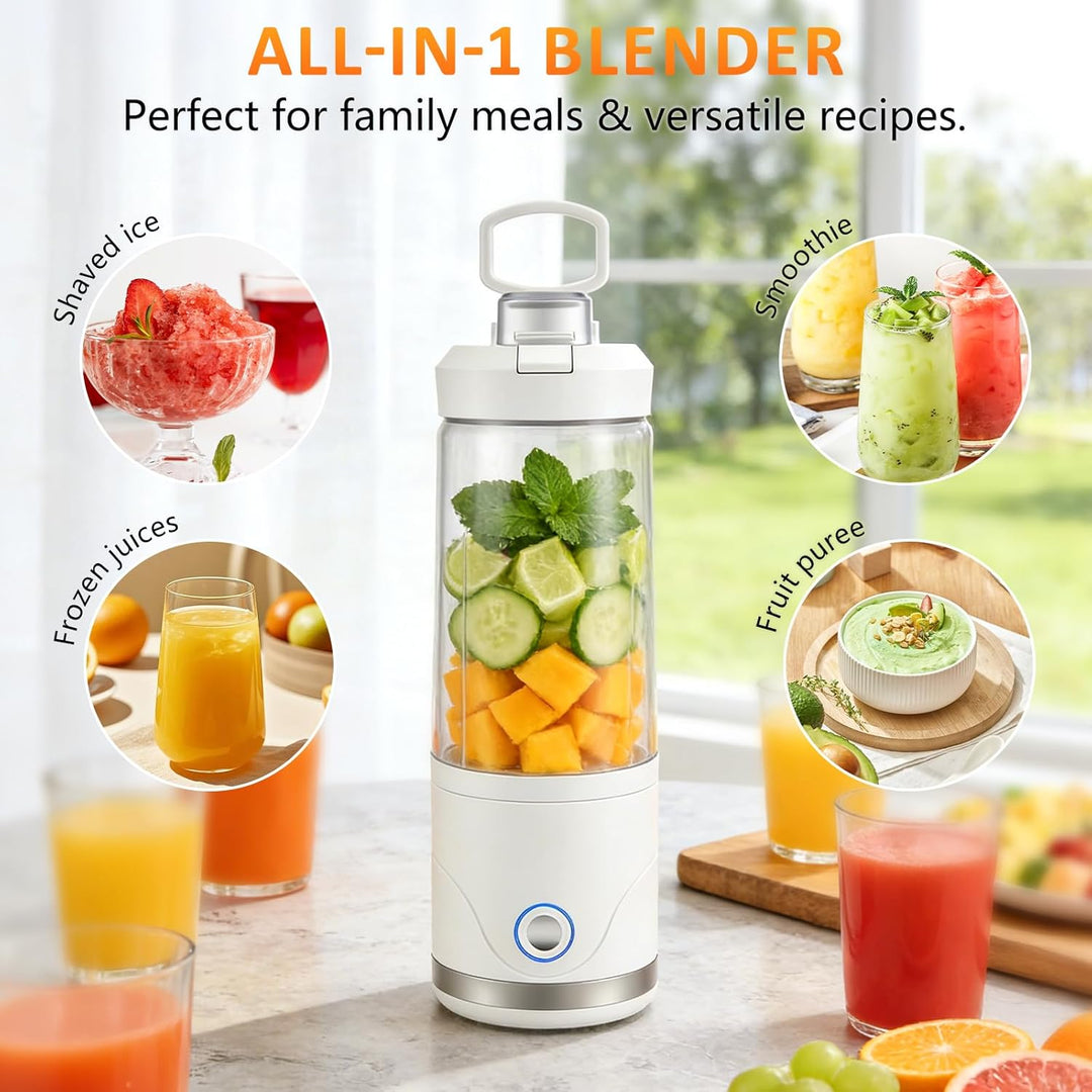 Tragbarer Mixer & Smoothie Maker to go 650ml, 4000mAh Akku USB-C wiederaufladbar | Zerkleinert Eis &