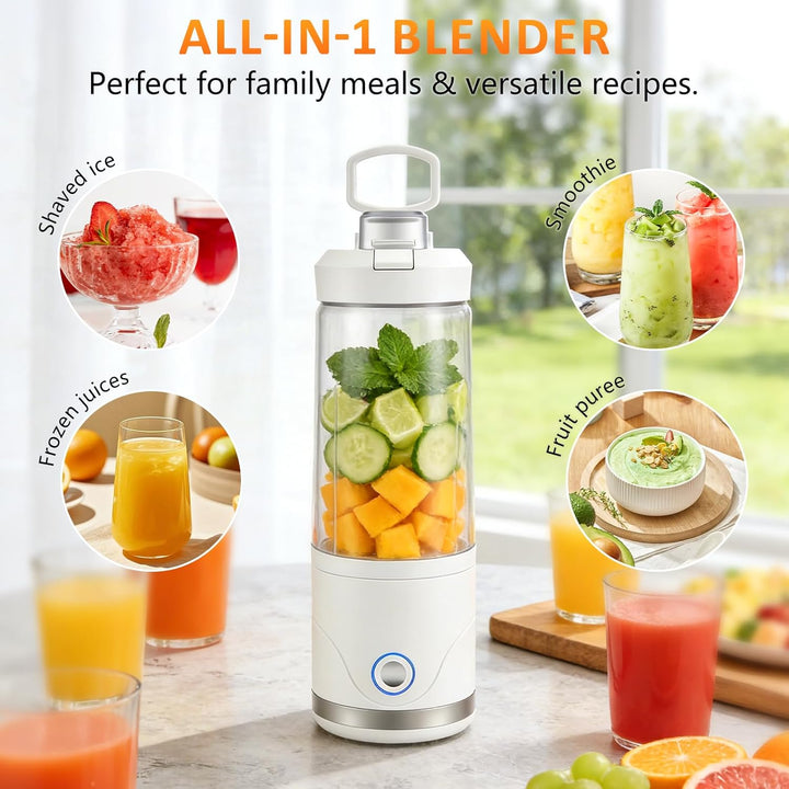 Tragbarer Mixer & Smoothie Maker to go 650ml, 4000mAh Akku USB-C wiederaufladbar | Zerkleinert Eis &