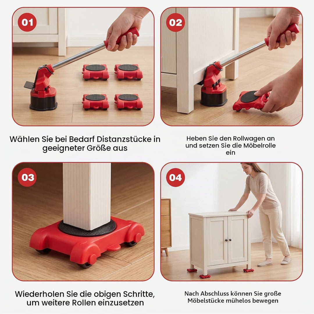 Möbel Transportroller Set, Möbeltransport Set mit 4 Möbelroller und Lastenheber, Möbeltransporter Mö