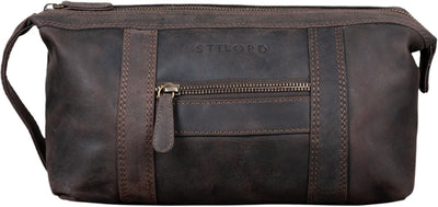 STILORD 'Bruno' Leder Kulturbeutel Vintage für Herren Damen Grosse Kulturtasche Zwei Fächer Waschtas