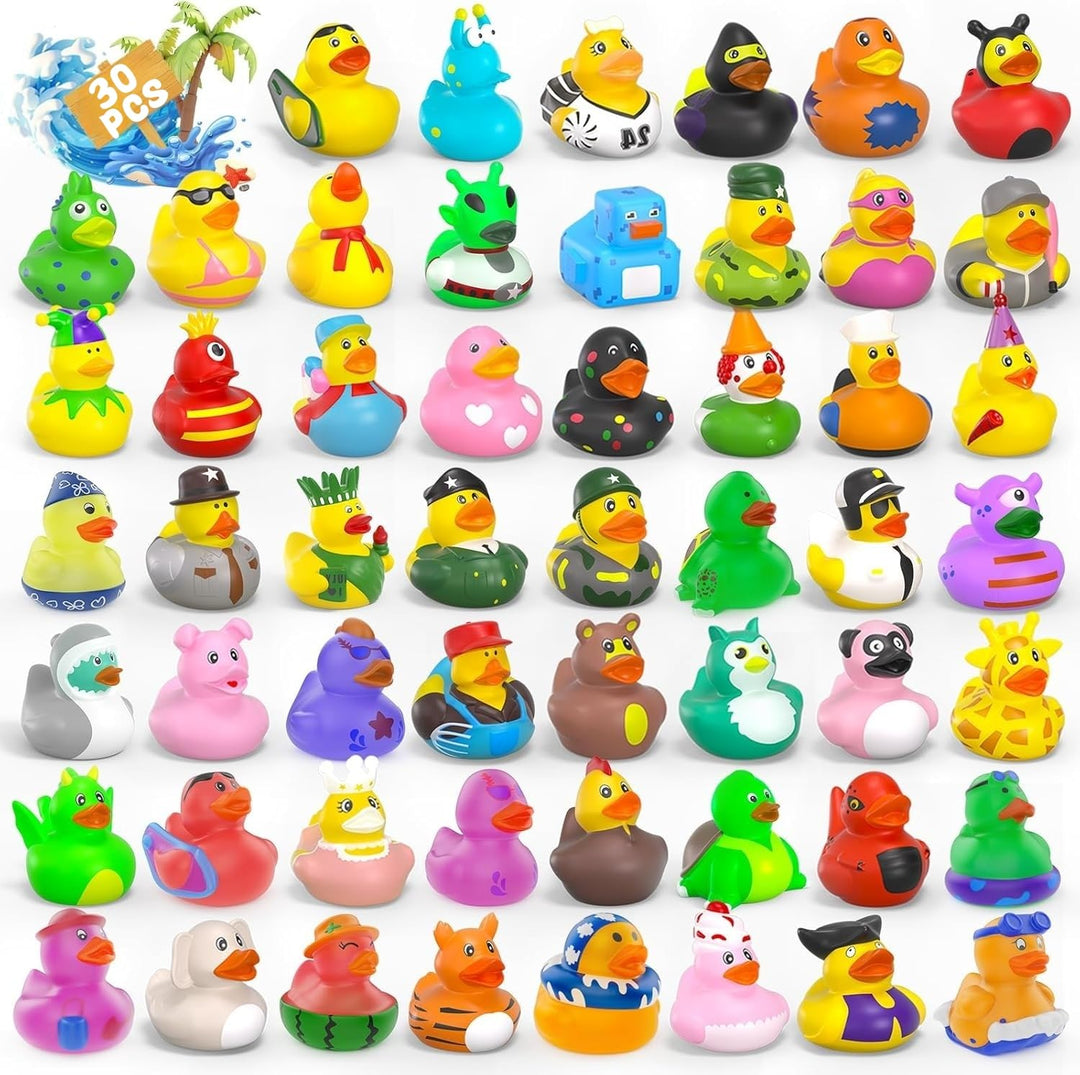 KAHEIGN 30Pcs Gummi Badeenten Bunt Gummiente, 5cm Badewannenspielzeug mit Netztasche, Niedlich Gummi
