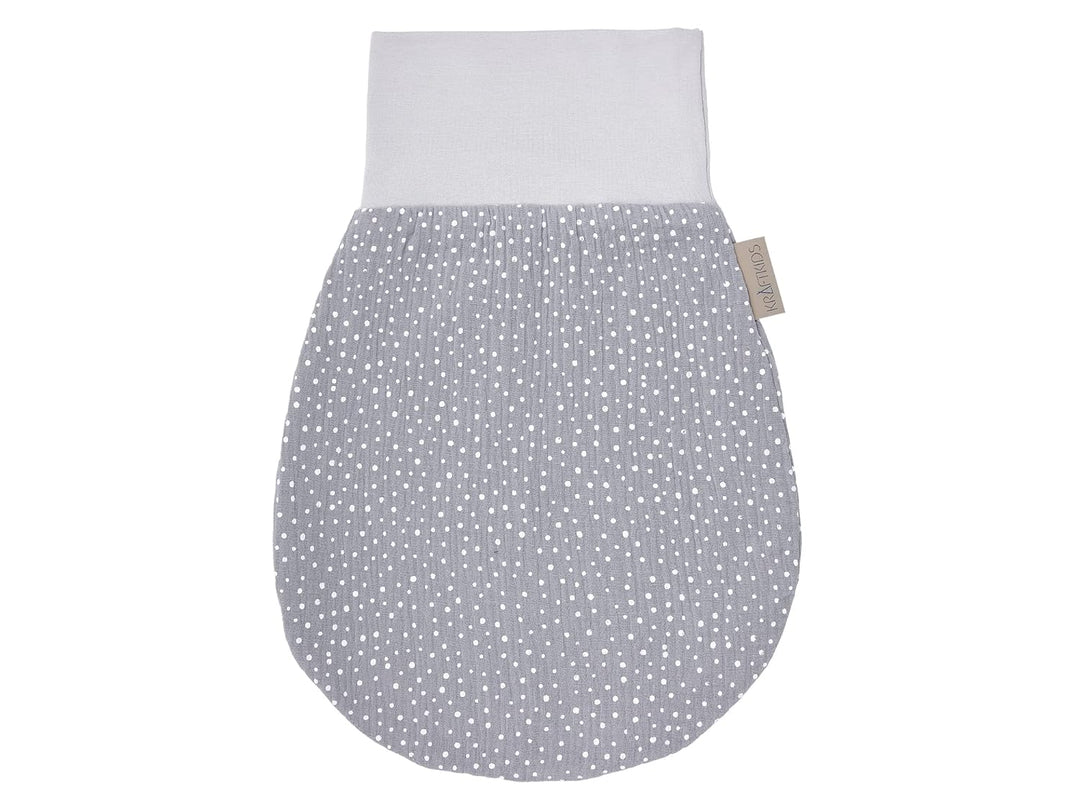 KraftKids Strampelsack Musselin grau Punkte für den Frühling/Sommer aus Musselin Baumwolle in zwei G